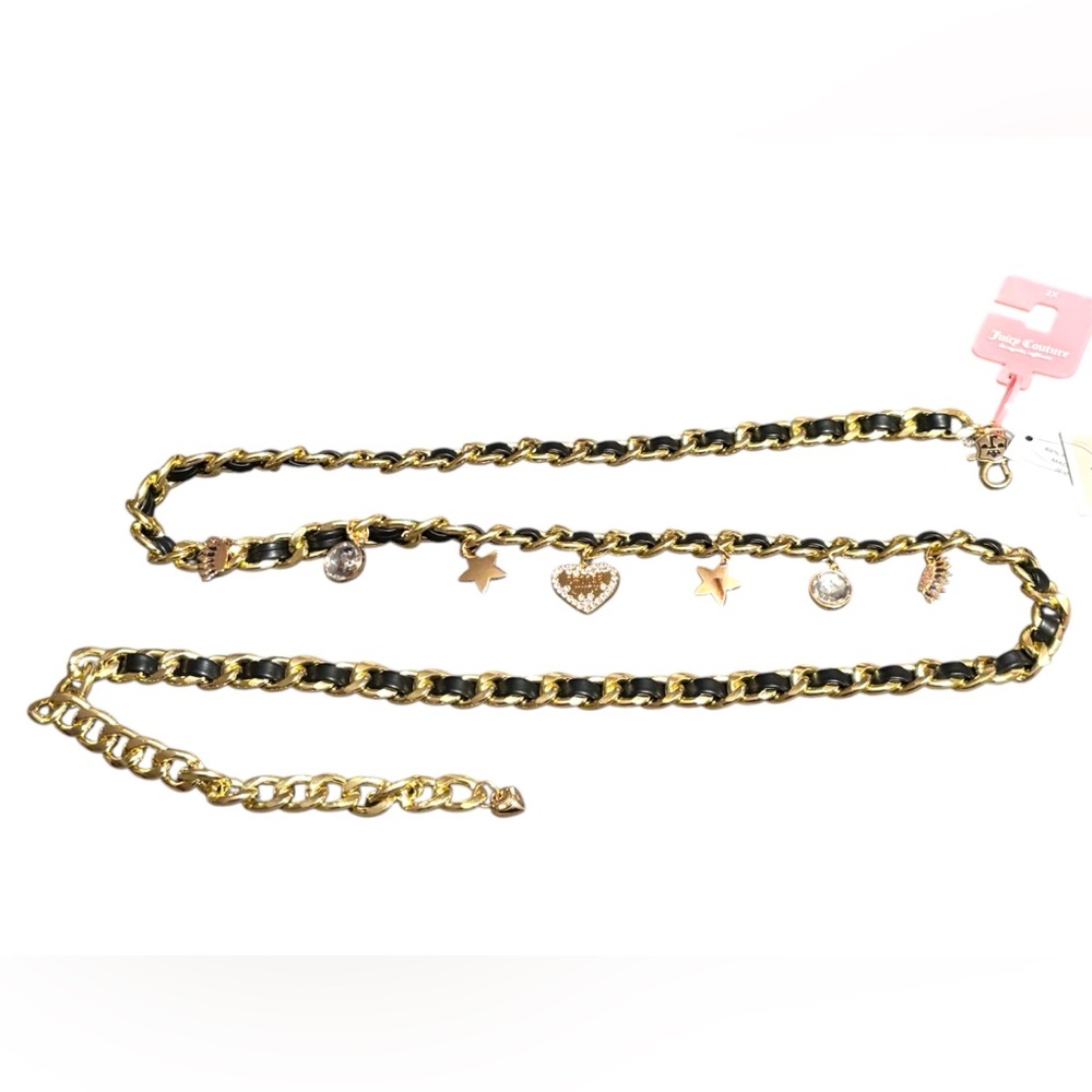 NWT•Juicy Couture Gold and Black Faux Leather Plus Size Charm Belt